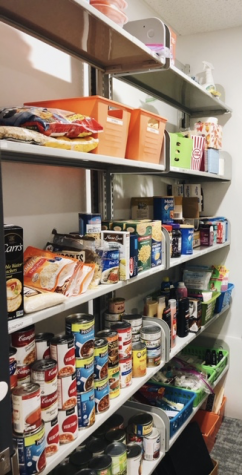 The shelves are stocked full with self-sustaining items in Mo’s Cupboard in the Student Life Office of the HUB.