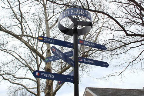 Photo of the a pole with signs that point in the direction of different places.