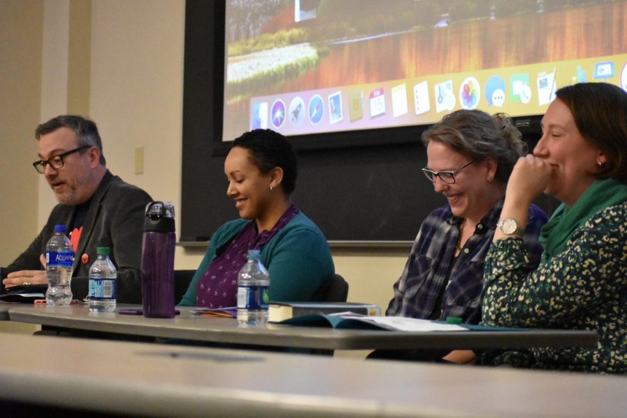 Panelists of popular authors at the 2019, Moravian College Writing Conference. From left to right: Josh Beck, Justina Ireland, A.S. King, and Moderator Kate Racculia. Not shown: Saundra Mitchell
