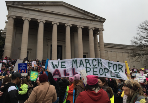 People protest at the Women's March on Washington on January 24, 2017.