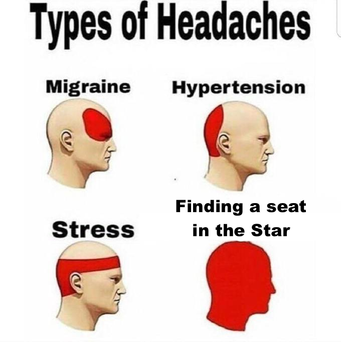 A meme made by students joking about the stress of seating in the Star.