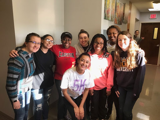 Moravian Staycationers from left to right: Haley Rogers, Miranda Shattah, Tolu Adebayo, Brooke Santy, Alejandra Lara, TahLea Wright, Nyeasha Bond, Christine Wieder, and Alexis Kersten at My Sister’s Place in Washington, D.C.