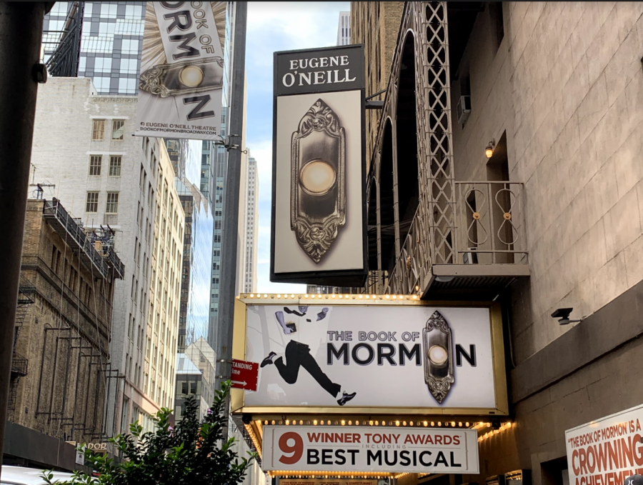 A photo of the outside of the Book of Mormon theater.