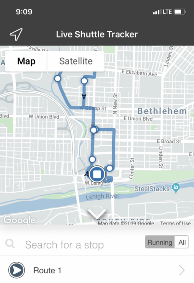 a screenshot of the MoCoGo app to track the shuttle