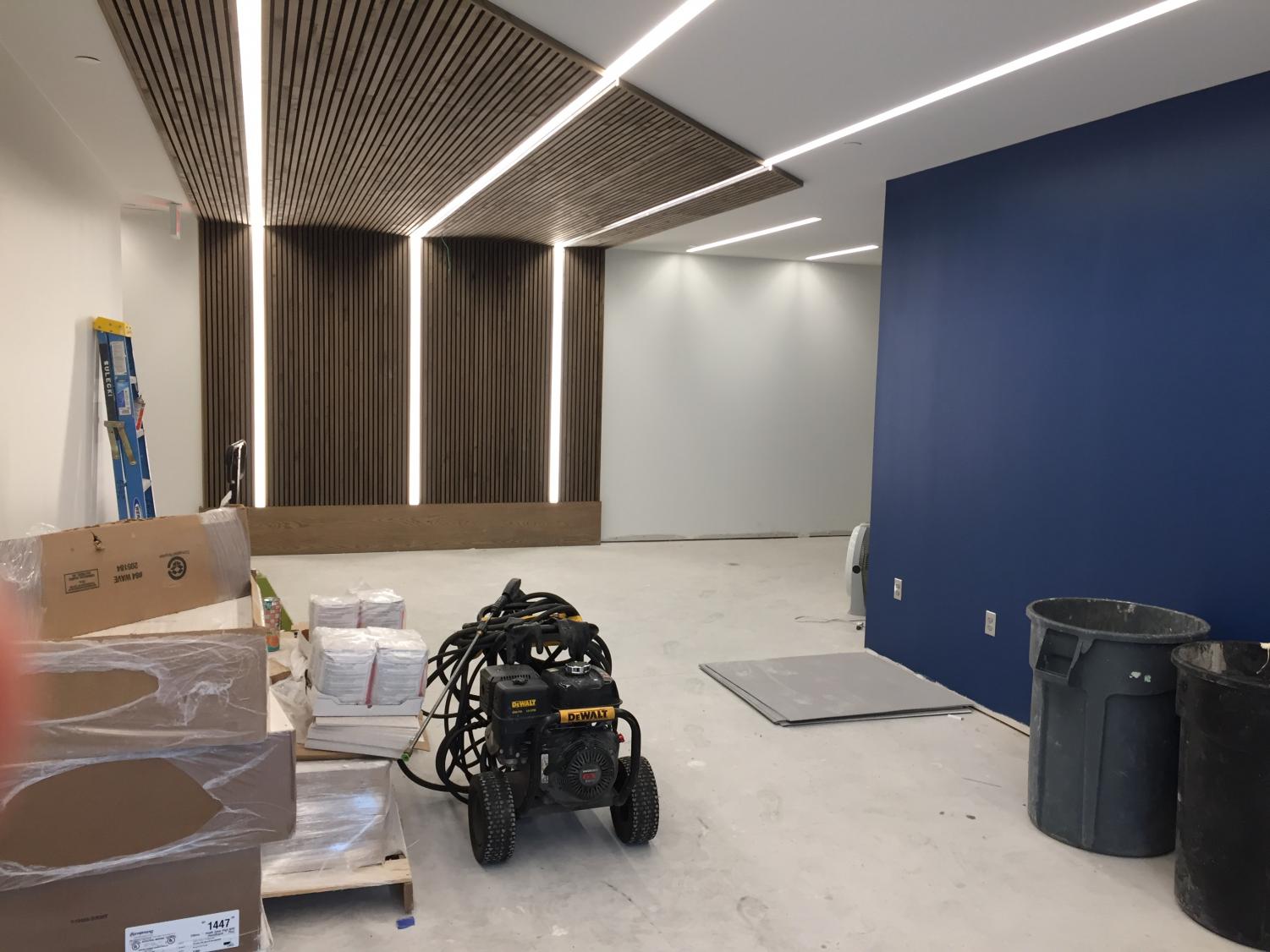 The current inside of the new locker room area, which is in progress.