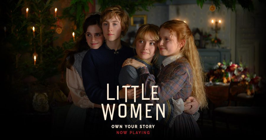Promotional material for the movie featuring the four main characters, Meg, Jo, Beth, and Amy; Photo Courtesy of: littlewomen.com