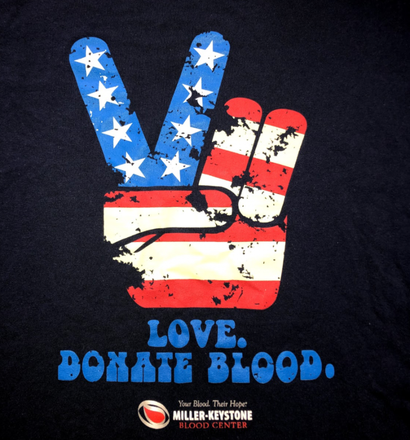 A t-shirt design from Miller-Keystone Blood Center encouraging donations.