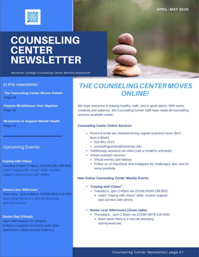 The Counseling Centers April/May Newsletter, detailing quarantine mental health struggles