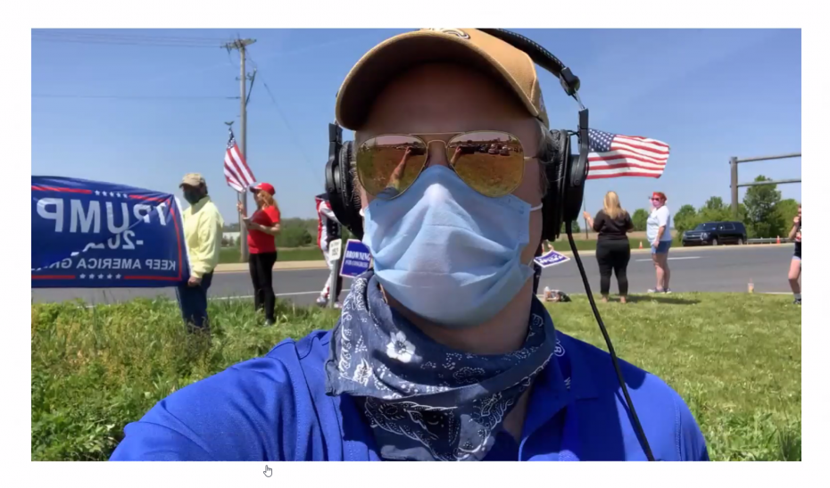 One of WLVR's reporters recording live at a Trump welcoming rally during primary election season this year.