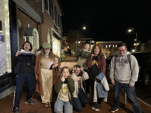 Photo courtesy of Liz Kameen. From left to right: Tour guide Colin Core, sophomores Kylie Dowd, Liz Kameen, Mary West, professor Chris Hassay, senior Gianna Tully, and junior AJ Minnich. 