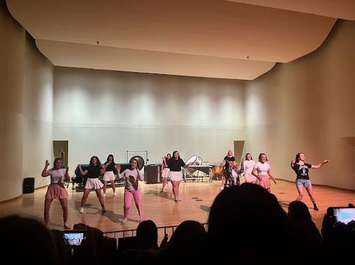 Photo courtesy of Ebony Saccento. Zeta Tau Alpha performs their Mean Girls routine during Greek Week’s Musicfest.