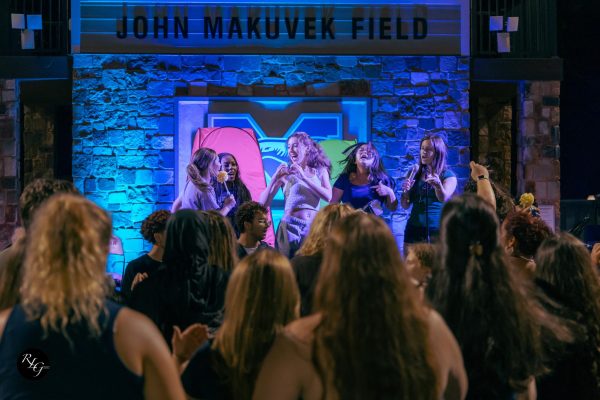 First years gather on Mak Field for a lip-synching contest. 