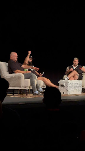 Jason Kelce, Chuck Liddell, and Jordan Phoenix answering fan questions after the Brewmite II premier. Photo by Lola Offenback. 