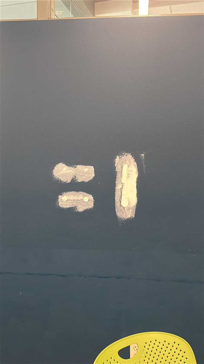 Photo by Liz Kameen. Pictured: plaster where the Sanitation Dispensers used to be. 