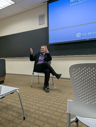 Photo by Denaly Romero. Picture of Dr. Marabella answering a question during the talkback.