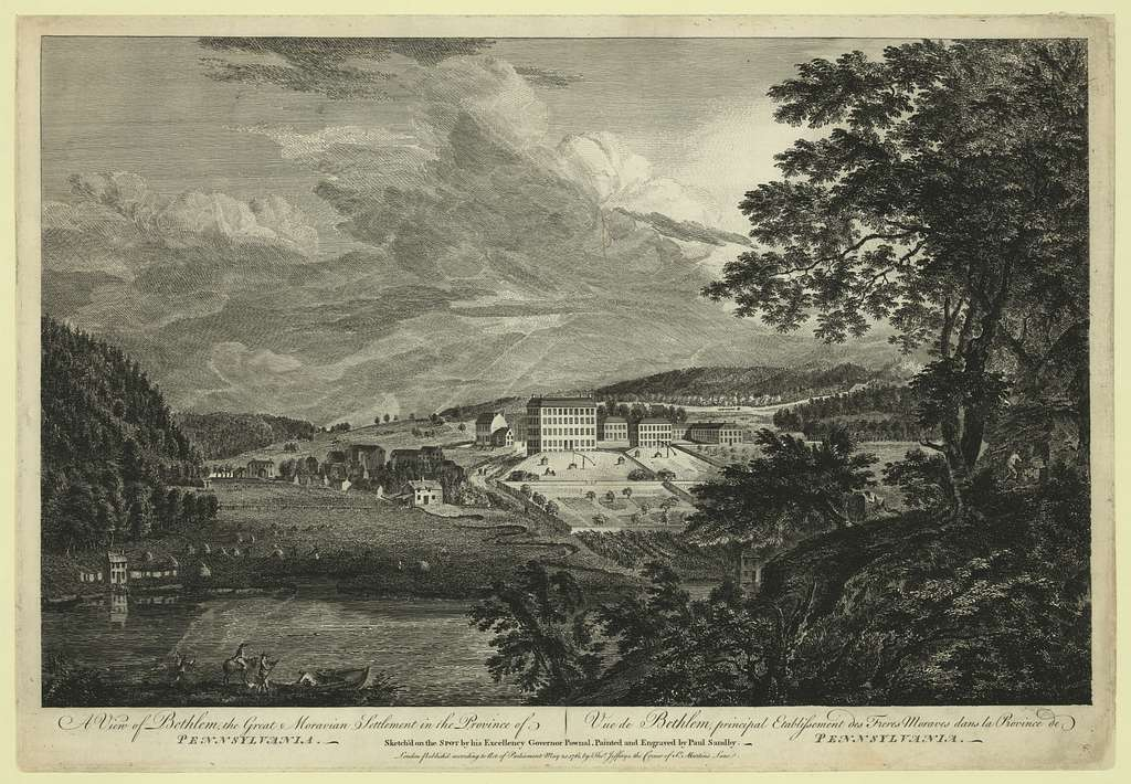 Photo from Picryl. An etching of the early Bethlehem settlements. 