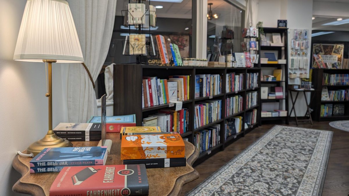 Photo by Nathan Pynchon. Pictured: A display table at Semicolon Books. 